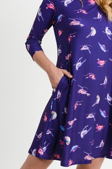 Women's Novelty Bird Print A-Line Dress style 8