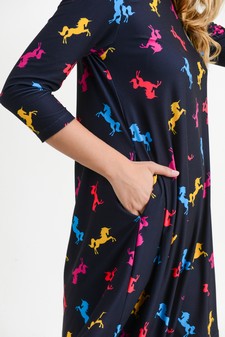 Women's Novelty Unicorn Print A-Line Dress style 4
