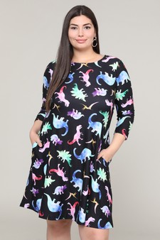 Women's Novelty Dinosaur Print A-Line Dress style 4