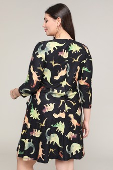 Women's Novelty Dinosaur Print A-Line Dress style 3