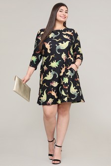 Women's Novelty Dinosaur Print A-Line Dress style 5