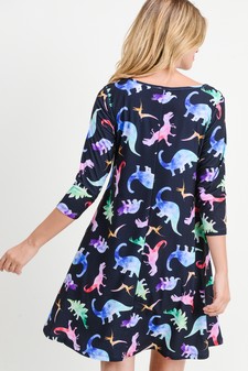 Women's Novelty Dinosaur Print A-Line Dress style 4