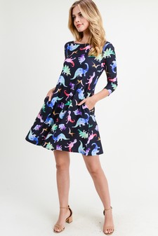 Women's Novelty Dinosaur Print A-Line Dress style 6