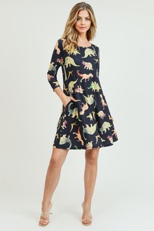 Women's Novelty Dinosaur Print A-Line Dress style 5
