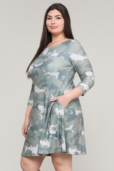 Women's Camouflage Shark Print A-Line Dress style 2