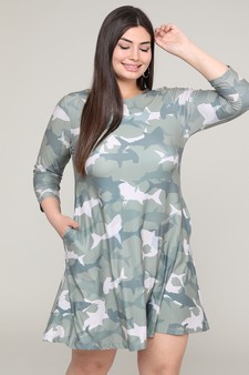 Women's Camouflage Shark Print A-Line Dress style 4