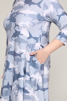 Women's Camouflage Shark Print A-Line Dress style 6