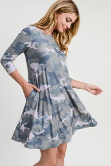 Women's Camouflage Shark Print A-Line Dress style 2