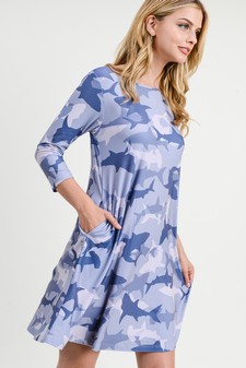 Women's Camouflage Shark Print A-Line Dress style 3