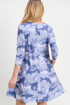 Women's Camouflage Shark Print A-Line Dress style 5