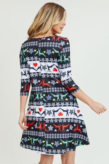 Women's Fair Isle Reindeer Print A-Line Dress (Medium only) style 3