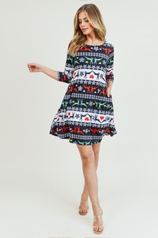 Women's Fair Isle Reindeer Print A-Line Dress (Medium only) style 4