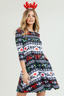 Women's Fair Isle Reindeer Print A-Line Dress (Medium only) style 6