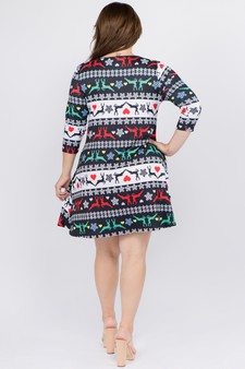 Women's Fair Isle Reindeer Print A-Line Dress (XL only) style 2