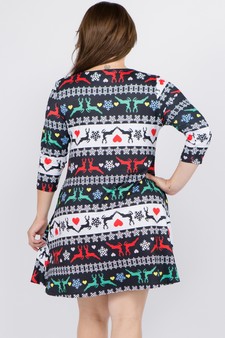 Women's Fair Isle Reindeer Print A-Line Dress (XXL only) style 3