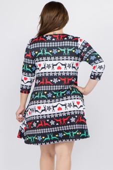 Women's Fair Isle Reindeer Print A-Line Dress style 3