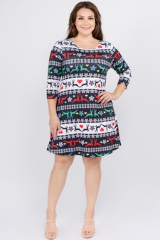 Women's Fair Isle Reindeer Print A-Line Dress style 5