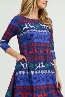 Women's Fair Isle Reindeer Print A-Line Dress style 5