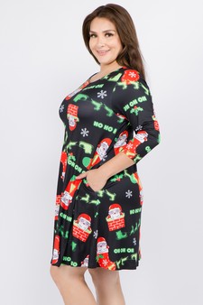 Women's Ho Ho Ho Santa Print A-Line Dress style 2