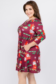 Women's Ho Ho Ho Santa Print A-Line Dress style 2