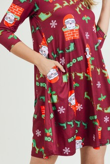 Women's Ho Ho Ho Santa Print A-Line Dress style 4