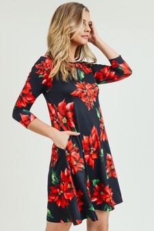 Women's Christmas Poinsettia Flower Print Dress (Small only) style 2