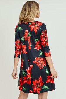 Women's Christmas Poinsettia Flower Print Dress (Small only) style 3
