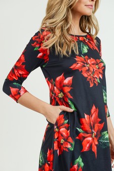 Women's Christmas Poinsettia Flower Print Dress (Small only) style 4