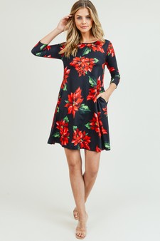 Women's Christmas Poinsettia Flower Print Dress (Small only) style 5