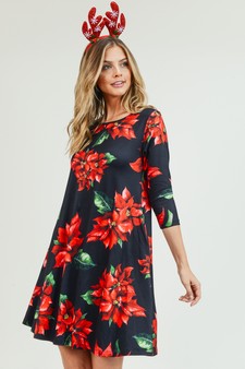 Women's Christmas Poinsettia Flower Print Dress (Small only) style 6