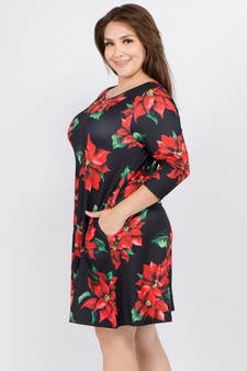 Women's Christmas Poinsettia Flower Print Dress style 2