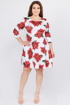 Women's Christmas Poinsettia Flower Print Dress style 2