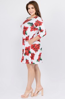 Women's Christmas Poinsettia Flower Print Dress style 3
