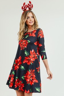 Women's Christmas Poinsettia Flower Print Dress style 6