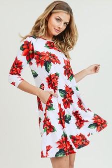 Women's Christmas Poinsettia Flower Print Dress style 3
