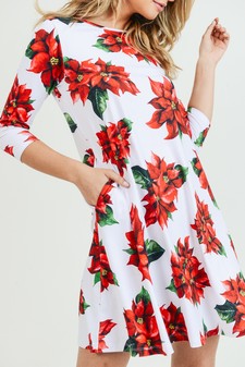 Women's Christmas Poinsettia Flower Print Dress style 5