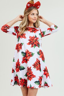Women's Christmas Poinsettia Flower Print Dress style 7
