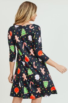 Women's Gingerbread Cookie Print A-Line Dress (Small only) style 5