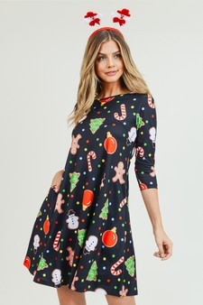 Women's Gingerbread Cookie Print A-Line Dress (Small only) style 6