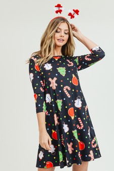 Women's Gingerbread Cookie Print A-Line Dress (Small only) style 7