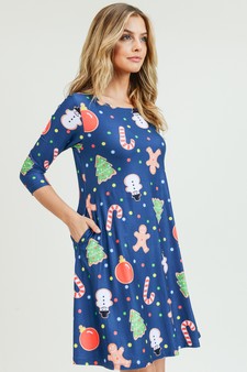 Women's Gingerbread Cookie Print A-Line Dress (Small only) style 3