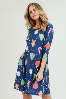 Women's Gingerbread Cookie Print A-Line Dress (Small only) style 4