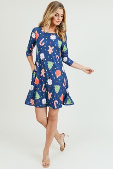 Women's Gingerbread Cookie Print A-Line Dress (Small only) style 6