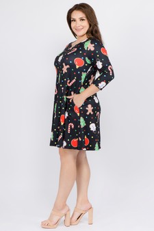 Women's Gingerbread Cookie Print A-Line Dress style 3