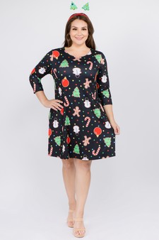 Women's Gingerbread Cookie Print A-Line Dress style 6