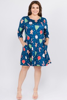 Women's Gingerbread Cookie Print A-Line Dress style 4