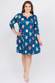Women's Gingerbread Cookie Print A-Line Dress style 5
