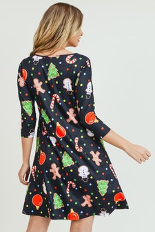 Women's Gingerbread Cookie Print A-Line Dress style 4