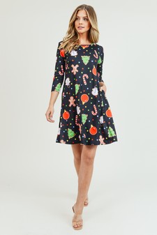 Women's Gingerbread Cookie Print A-Line Dress style 5