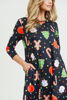 Women's Gingerbread Cookie Print A-Line Dress style 6